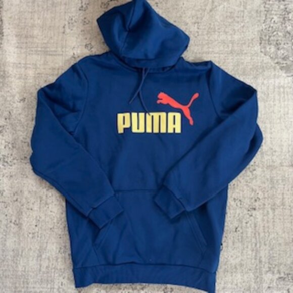 🧡3/15 Puma Essentials Big Logo Pullover Hoodie Blue Sweatshirt Men's S - Picture 1 of 13